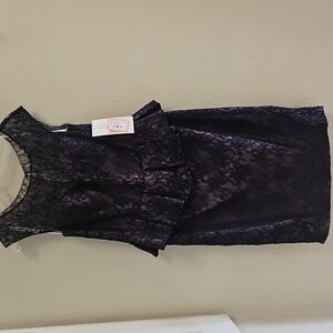 Size 14 black/plum short/cocktail lace peplum formal by Social Occasions NWT